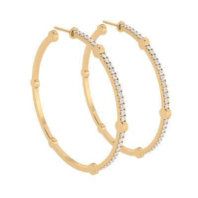 Large Cage Hoops with Diamonds on the Front | Yellow Gold