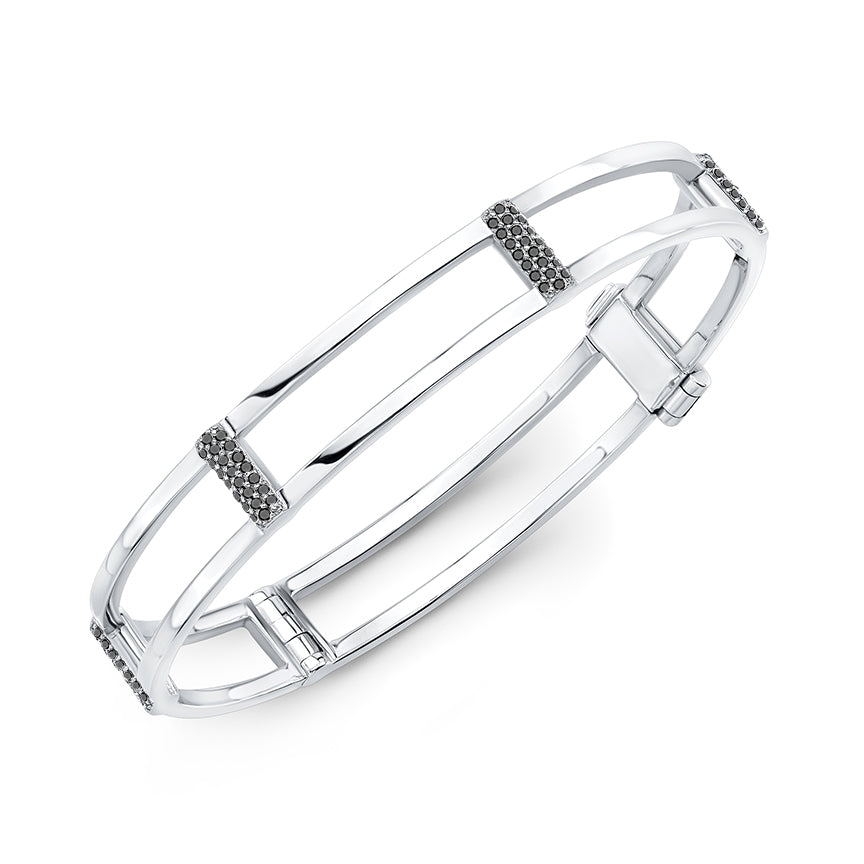 Locking Cage Bracelet | White Gold with Black Diamond Posts