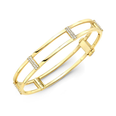 Locking Cage Bracelet | Yellow Gold with Diamond Posts