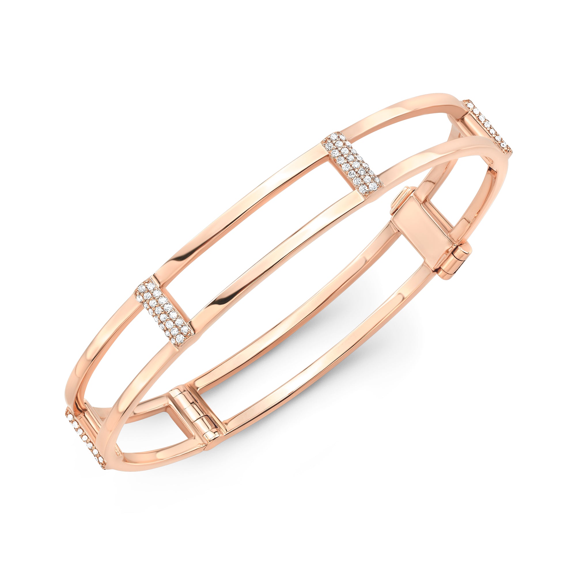 Locking Cage Bracelet | Rose Gold with Diamond Posts