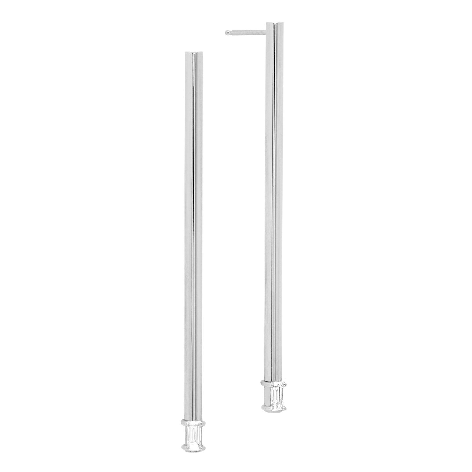 Long Balance Earrings with Baguette Diamonds | White Gold