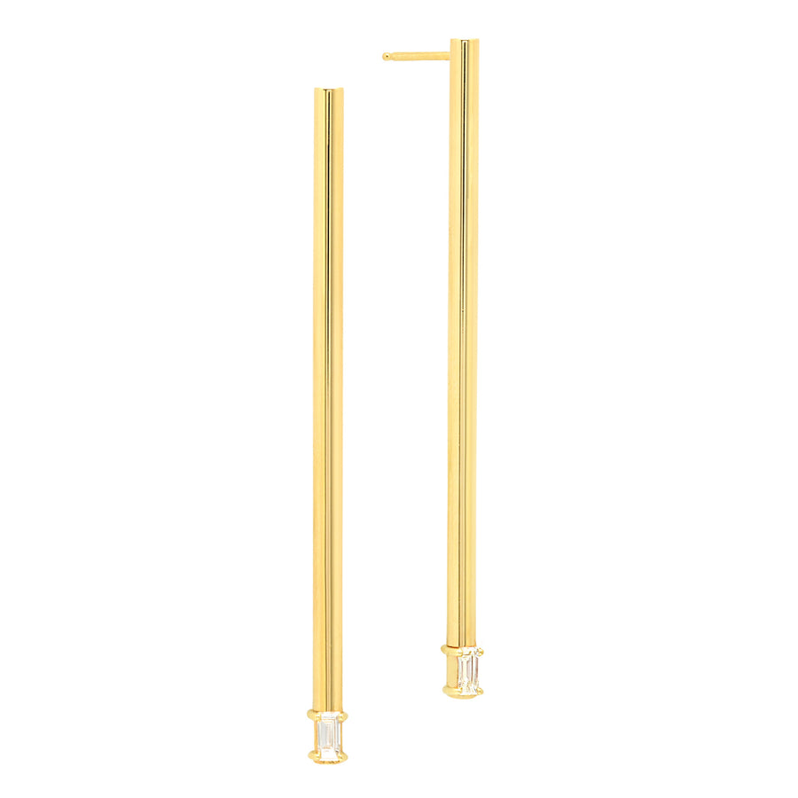 Long Balance Earrings with Baguette Diamonds | Yellow Gold