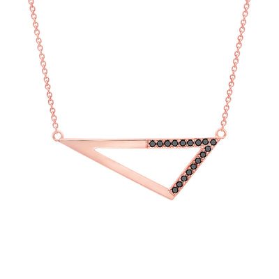 Medium Half Black Diamond Triangle Necklace | Rose Gold