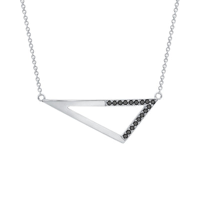Medium Half Black Diamond Triangle Necklace | White Gold