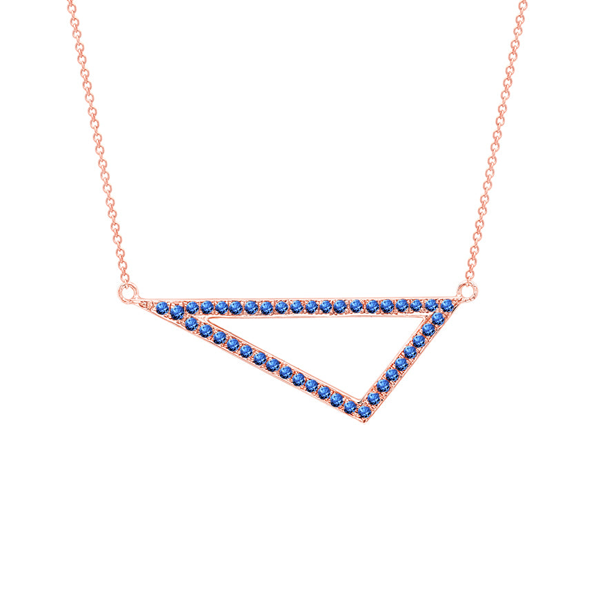 Medium Blue Sapphire Triangle Necklace | Rose Gold