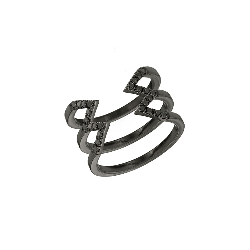 Black Diamond Stacked Dagger Ring - Midi  | Black Gold