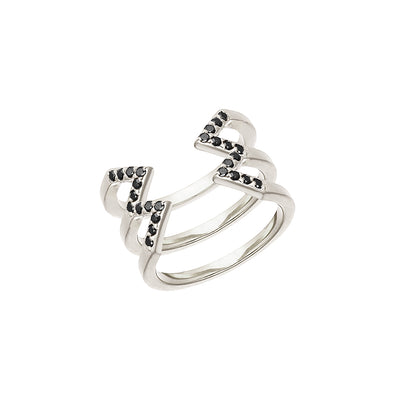 Black Diamond Stacked Dagger Ring - Midi | White Gold
