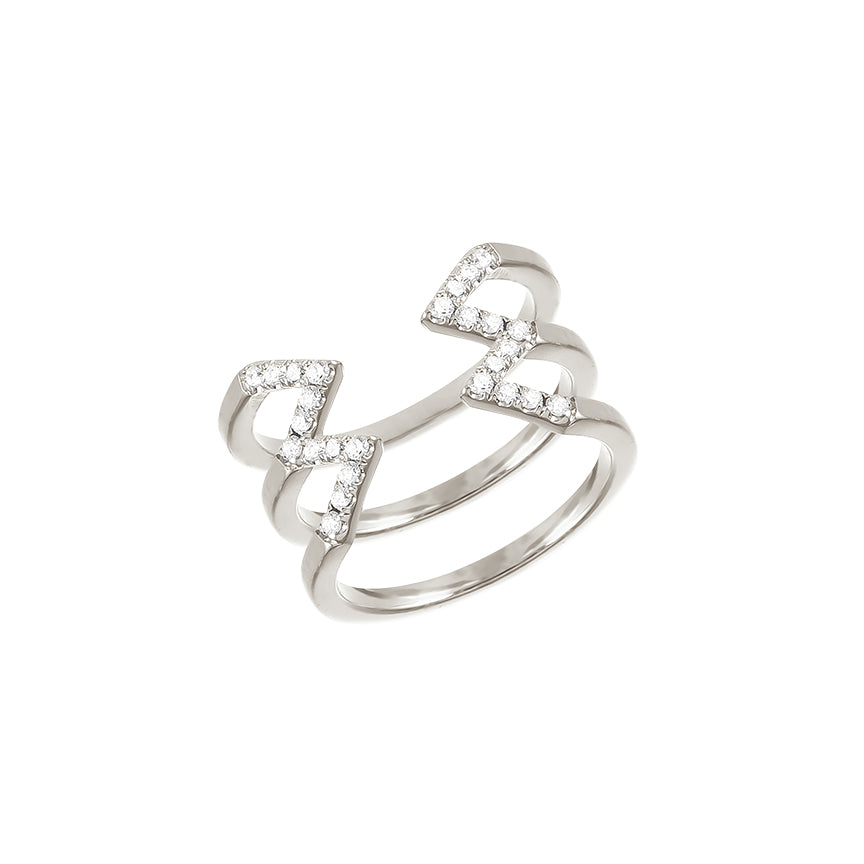 Diamond Stacked Dagger Ring - Midi | White Gold