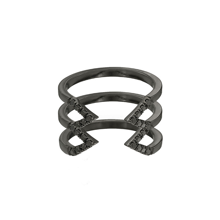 Black Diamond Stacked Dagger Ring | Black Gold