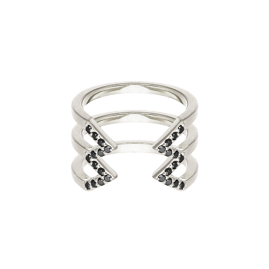 Black Diamond Stacked Dagger Ring | White Gold