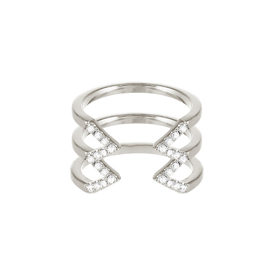 Diamond Stacked Dagger Ring | White Gold