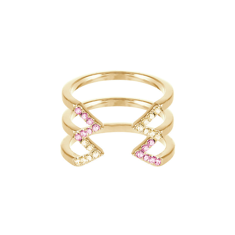 Yellow and Pink Sapphire Stacked Dagger Ring | Yellow Gold
