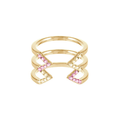Yellow and Pink Sapphire Stacked Dagger Ring | Yellow Gold