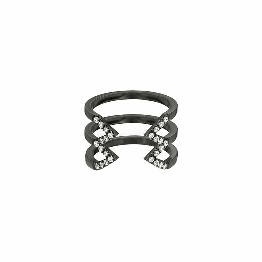 Diamond Stacked Dagger Ring - Midi | Black Gold