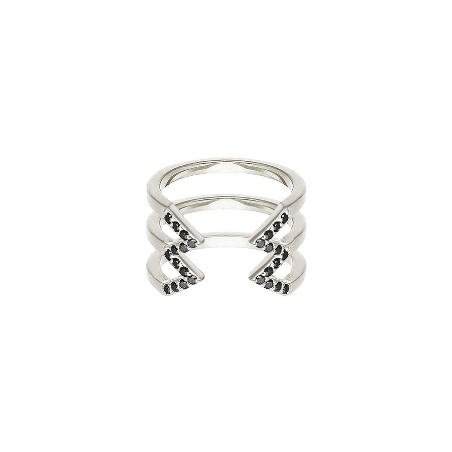 Black Diamond Stacked Dagger Ring - Midi | White Gold