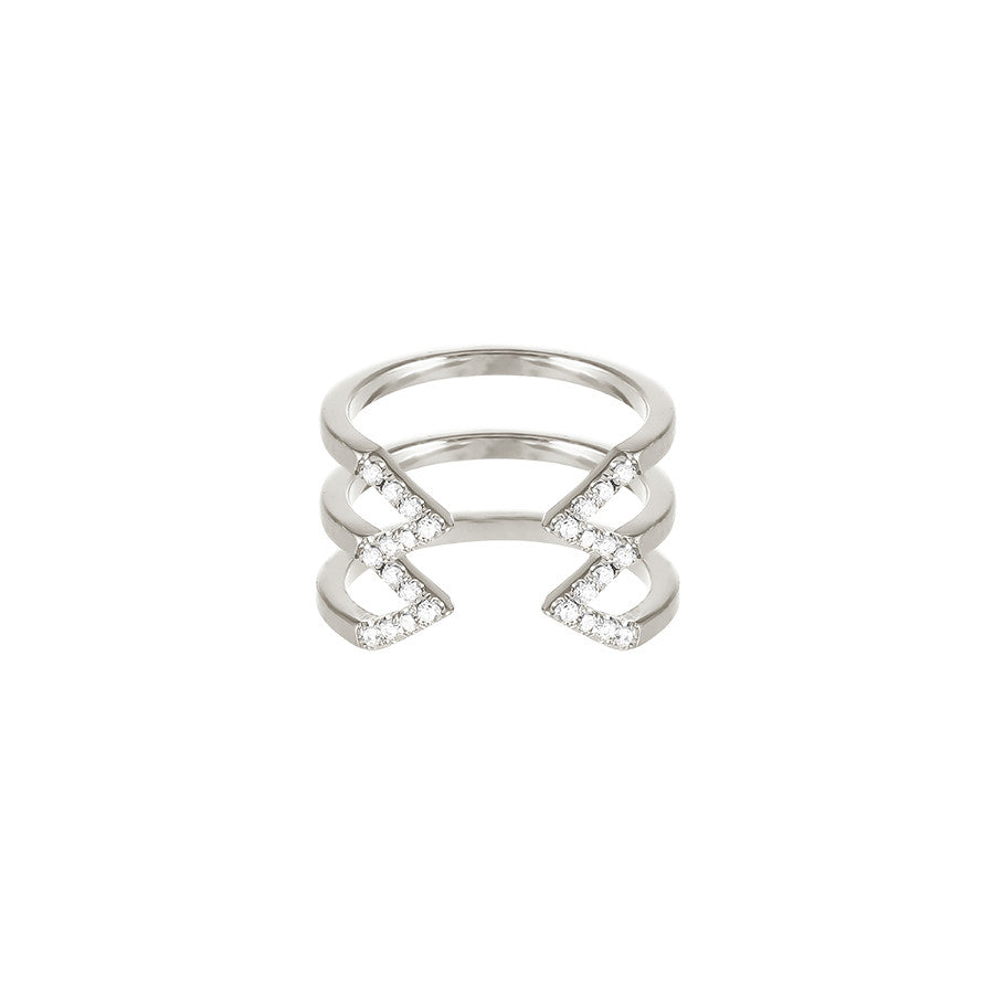 Diamond Stacked Dagger Ring - Midi | White Gold