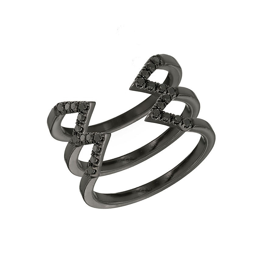 Black Diamond Stacked Dagger Ring | Black Gold