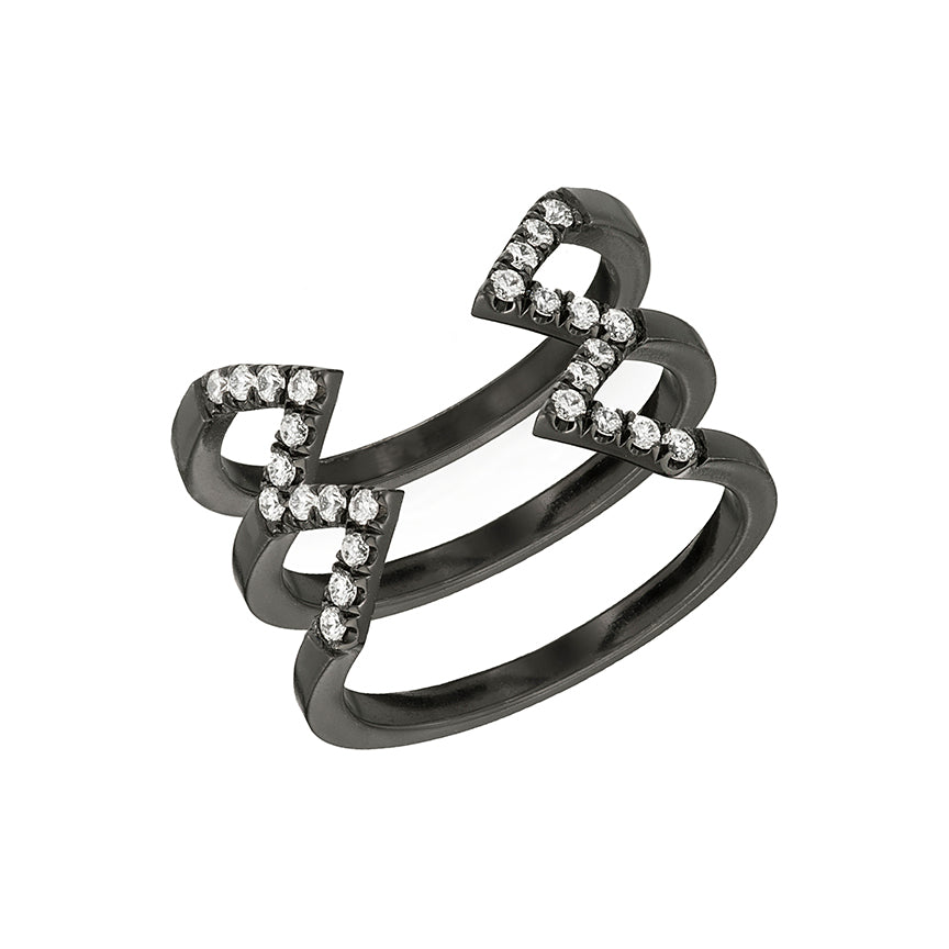 Diamond Stacked Dagger Ring | Black Gold