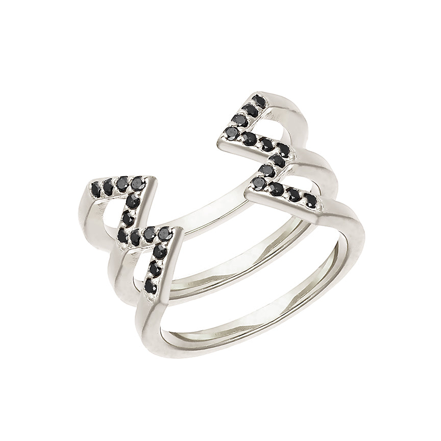 Black Diamond Stacked Dagger Ring | White Gold