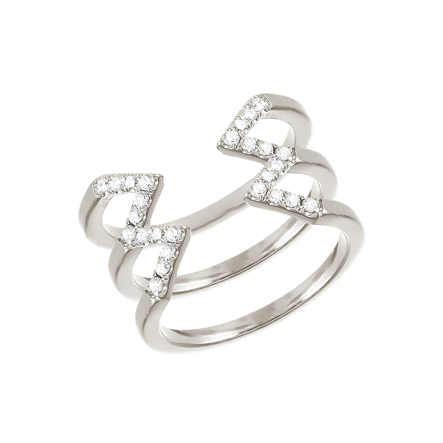 Diamond Stacked Dagger Ring | White Gold