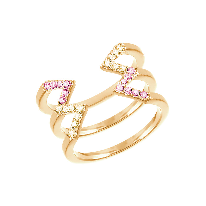Yellow and Pink Sapphire Stacked Dagger Ring | Yellow Gold