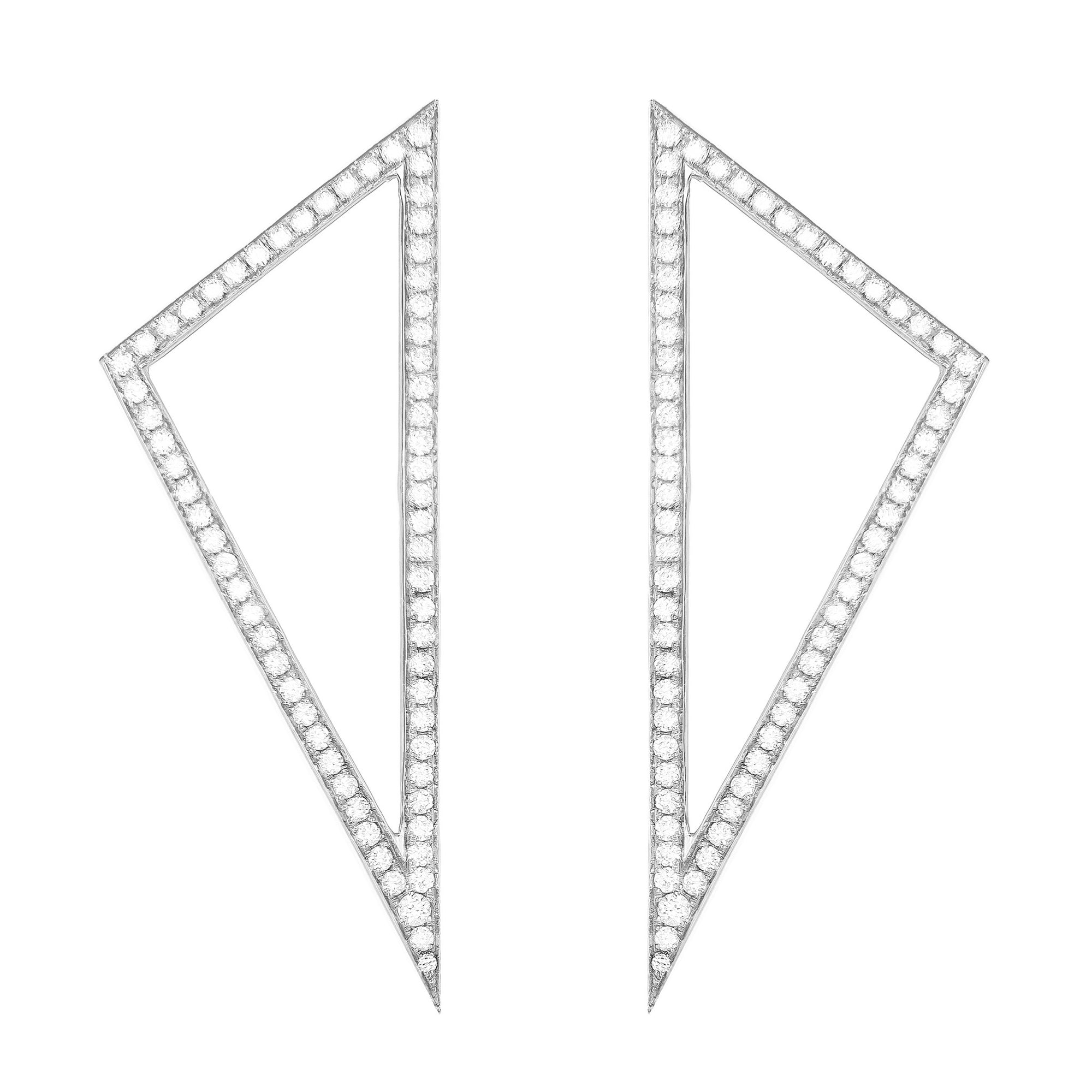 Large Diamond Triangle Earrings | White Gold