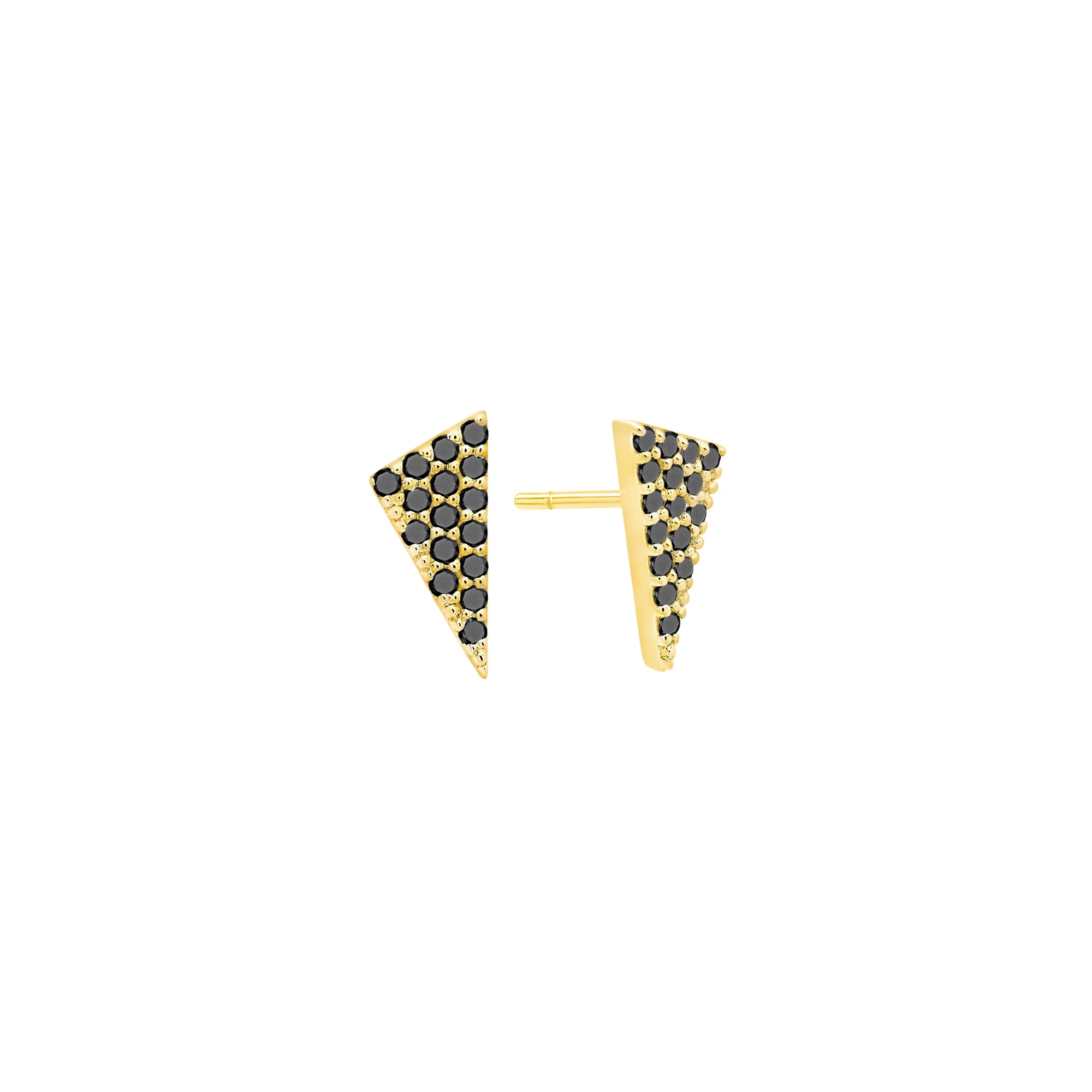Black Diamond Triangle Studs | Yellow Gold