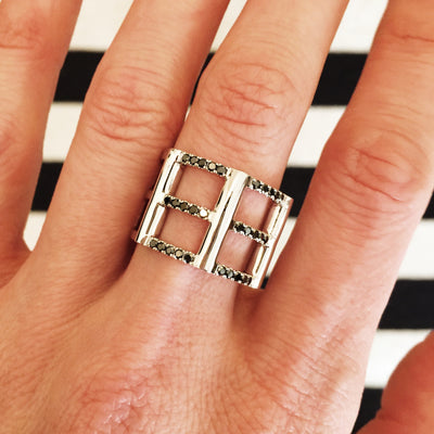 Cage Ring | White Gold with Black Diamonds