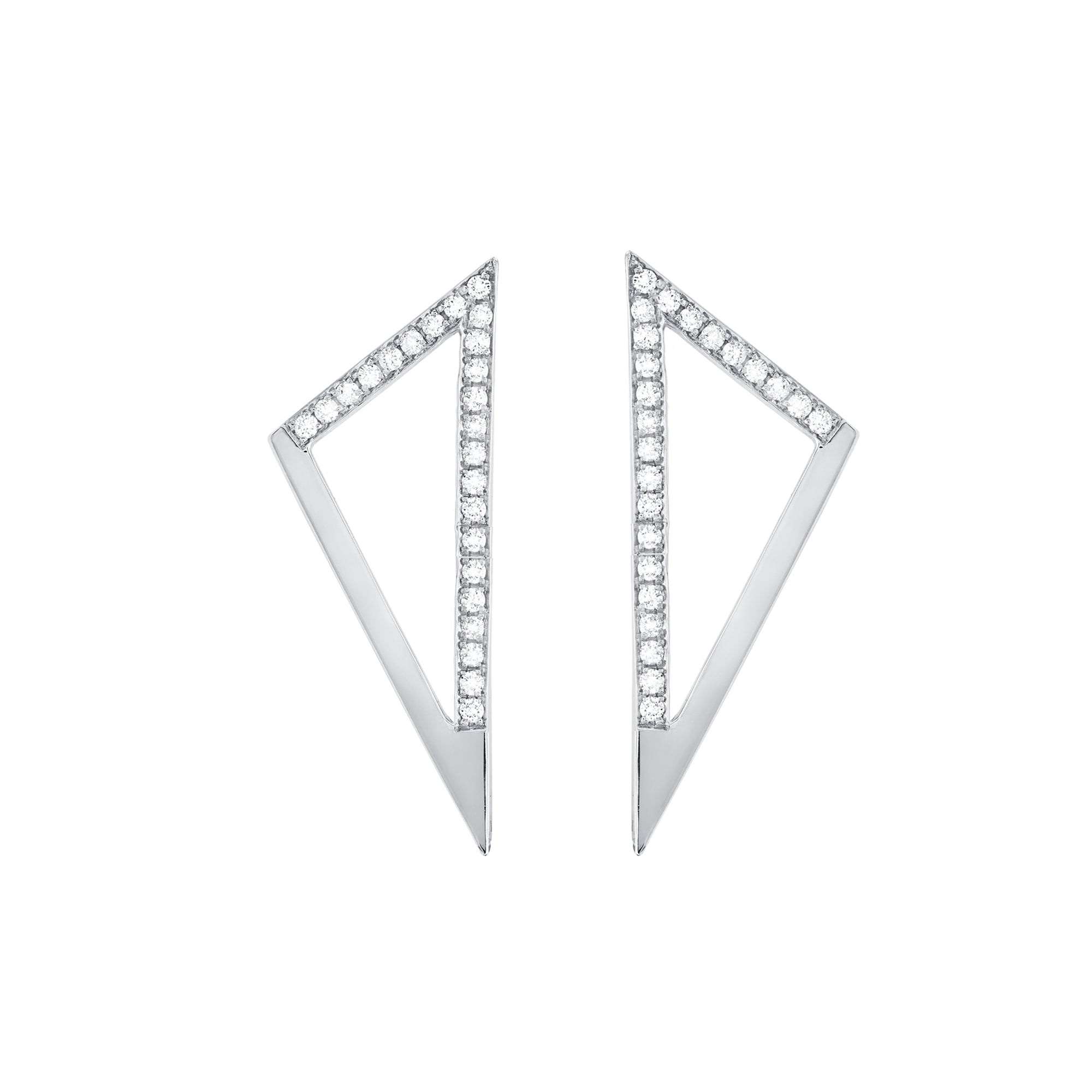 Medium Half Diamond Triangle Earrings | White Gold
