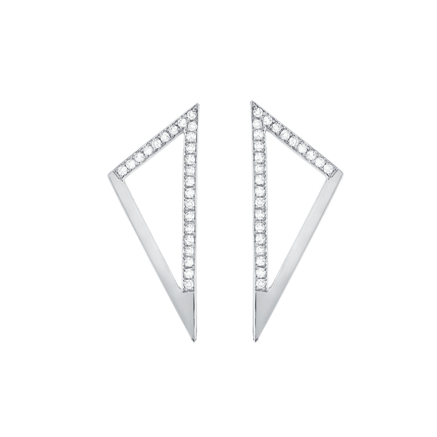 Medium Half Diamond Triangle Earrings | White Gold