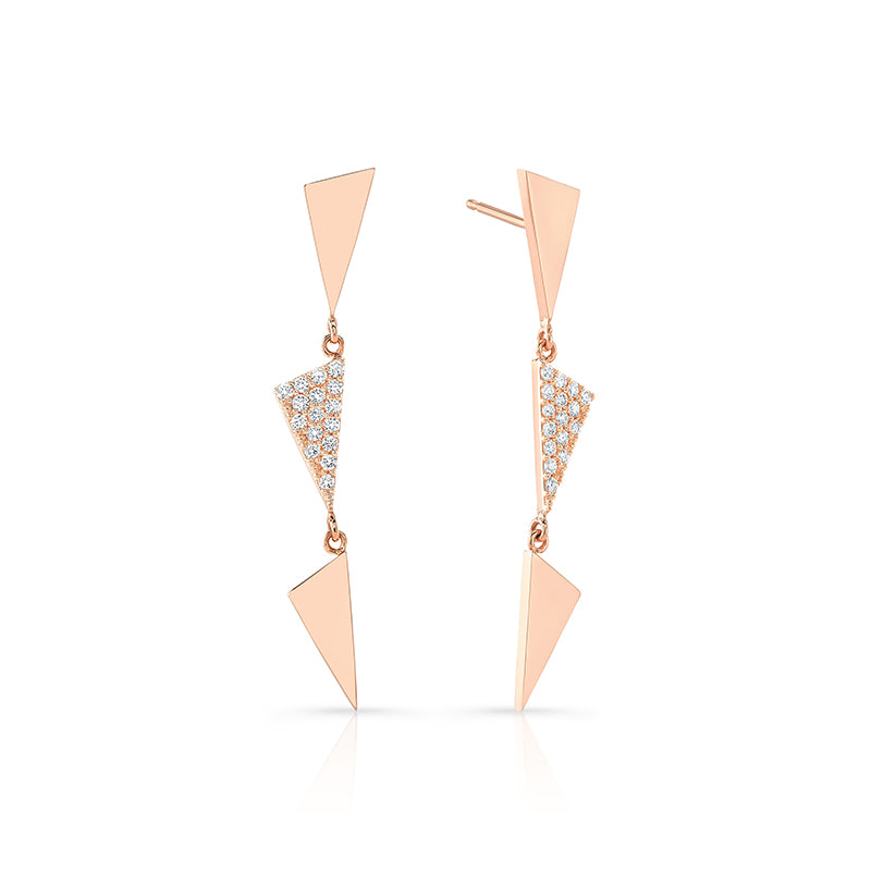 3 Tiered Diamond Center Flag Earrings | Rose Gold