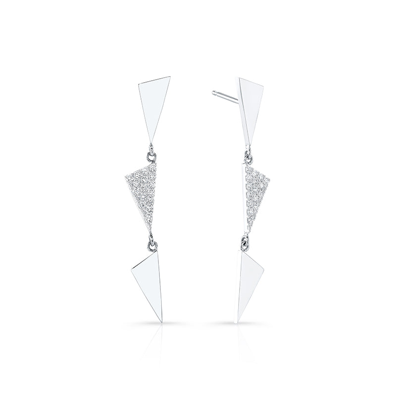 3 Tiered Diamond Center Flag Earrings | White Gold