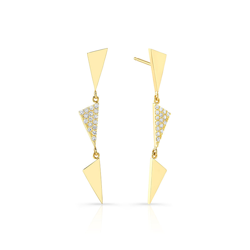 3 Tiered Diamond Center Flag Earrings | Yellow Gold