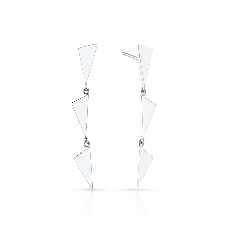 3 Tiered Flag Earrings | White Gold