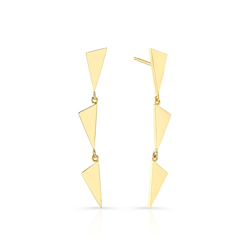 3 Tiered Flag Earrings | Yellow Gold