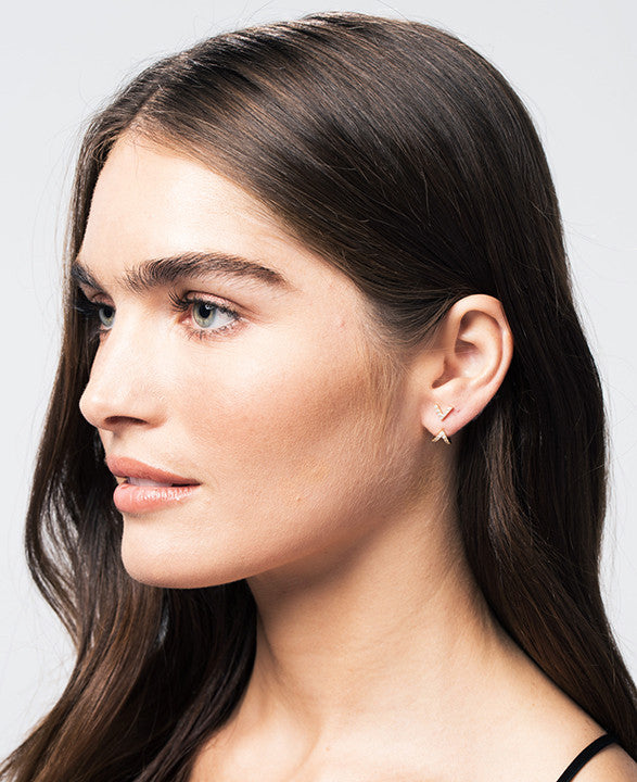 Diamond Dagger Studs with Ear Jackets | Yellow Gold