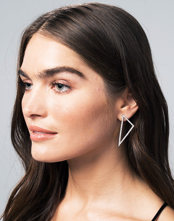 Large Diamond Triangle Earrings | White Gold