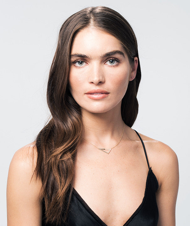 Medium Half Black Diamond Triangle Necklace | Yellow Gold